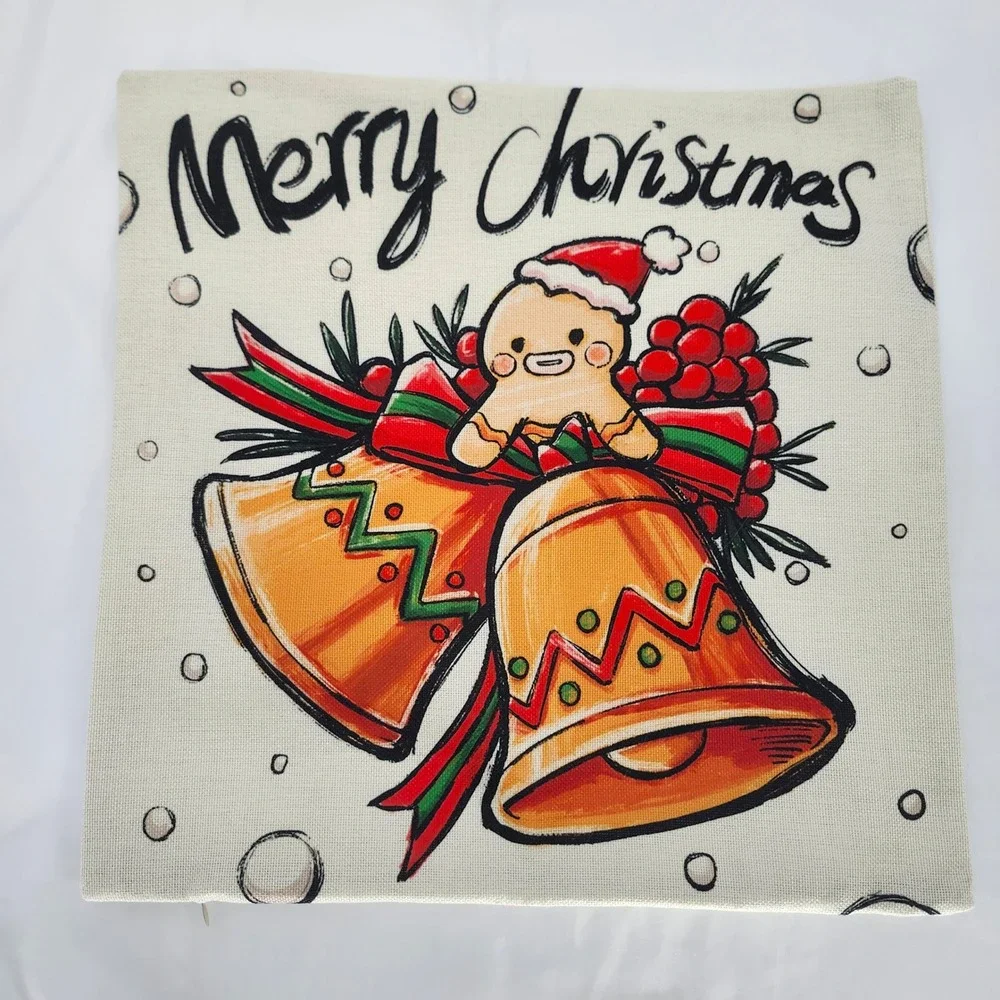 Merry Christmas Gingerbread Bells Pillow Cover 18